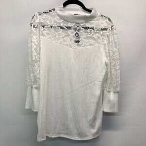 Olivia Blu White Lace Long Sleeve Blouse Large